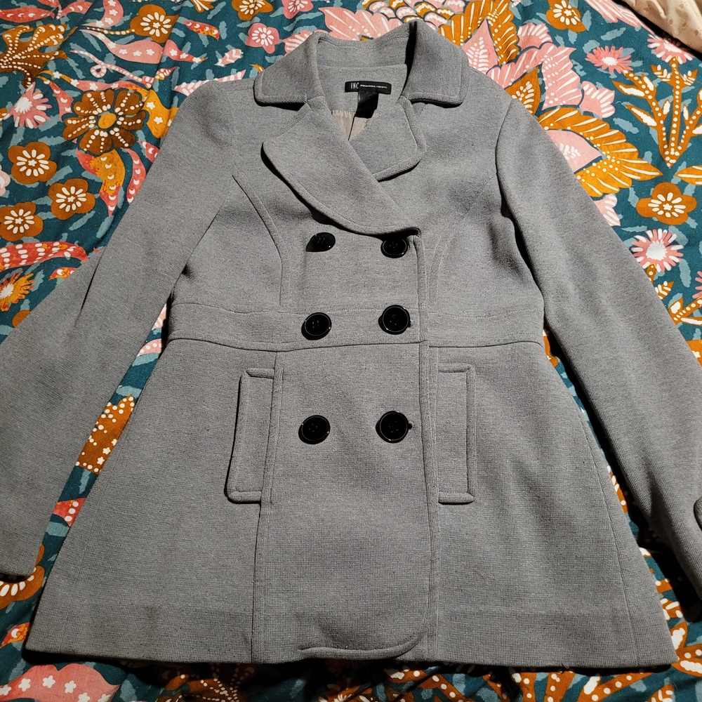 I.N.C International Concepts Gray Lined Peacoat, Size LARGE